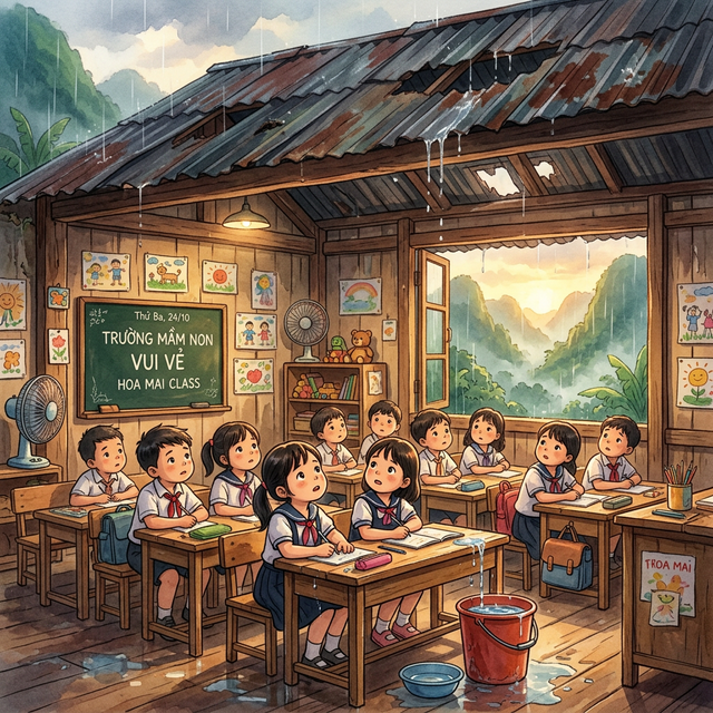 雨漏りのする教室で学ぶベトナムの子どもたち